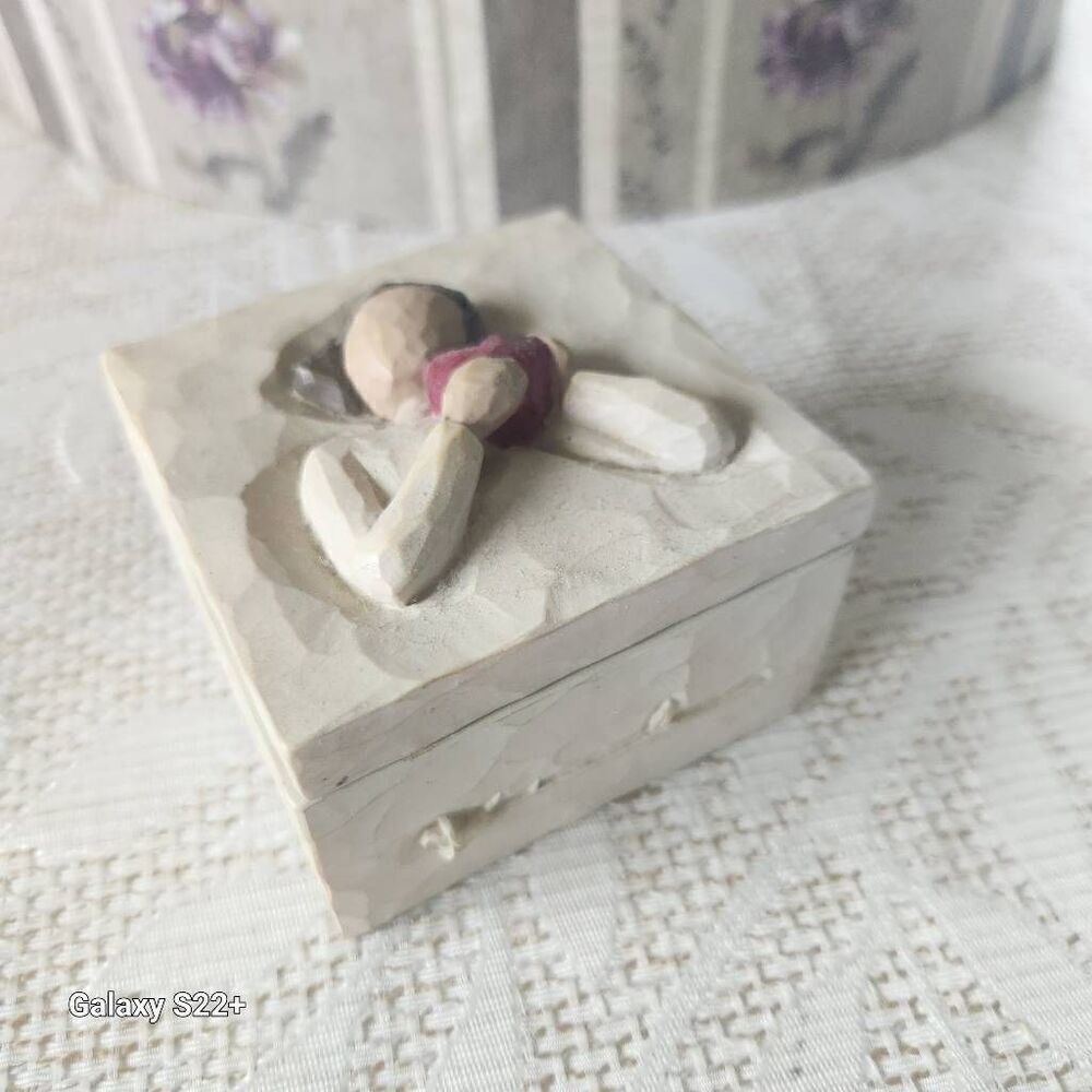 Willow Tree "from the heart" trinket box with rose and girl with heart